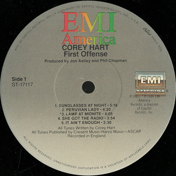 Corey Hart : First Offense (LP, Album, Jac)