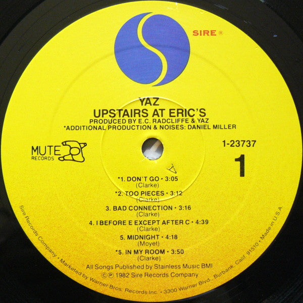 Yaz* : Upstairs At Eric's (LP, Album, Jac)