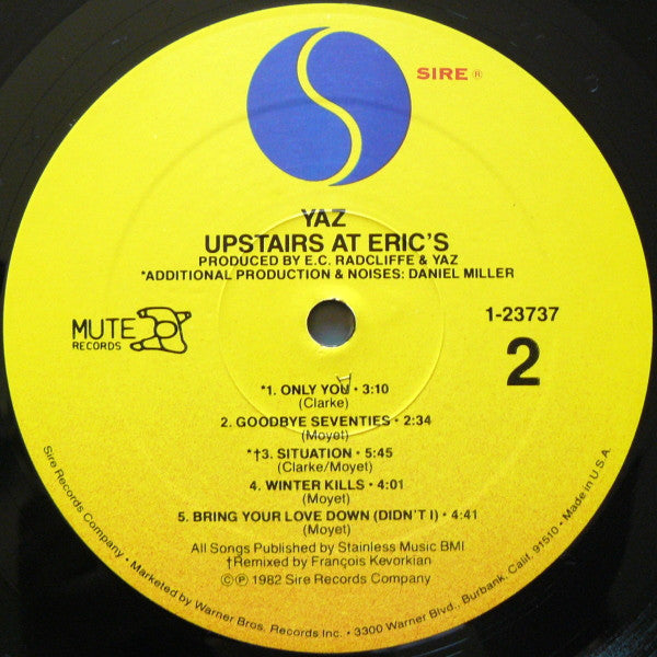 Yaz* : Upstairs At Eric's (LP, Album, Jac)