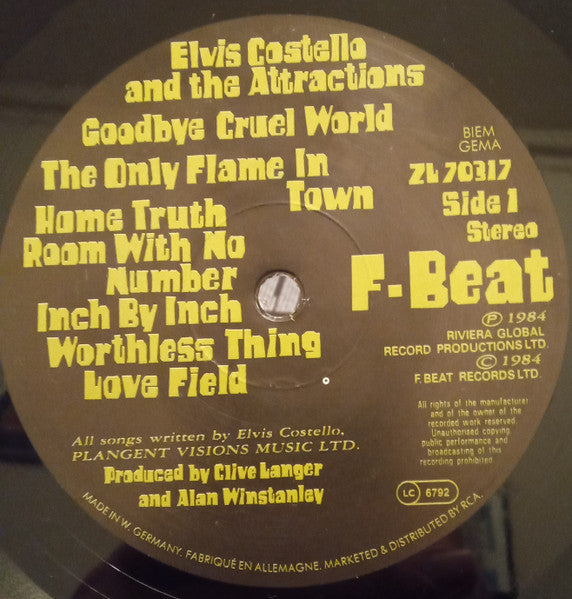 Elvis Costello And The Attractions* : Goodbye Cruel World (LP, Album)