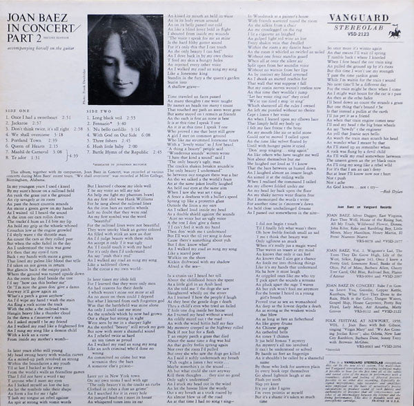 Joan Baez : Joan Baez In Concert Part 2  (LP, Album, RE)