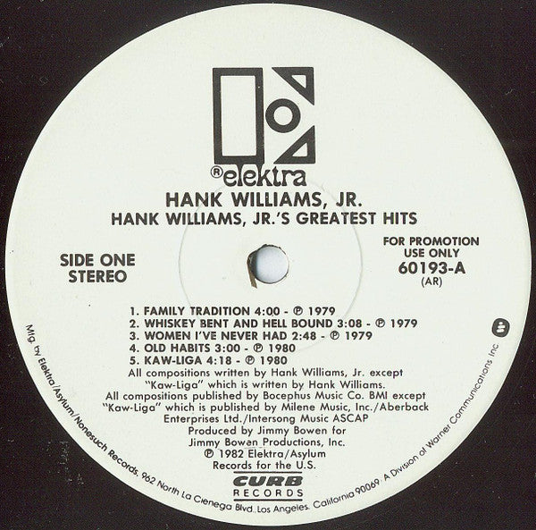 Hank Williams, Jr.* : Hank Williams, Jr.'s Greatest Hits (LP, Comp, Promo)