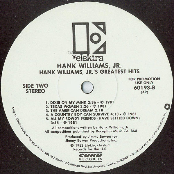 Hank Williams, Jr.* : Hank Williams, Jr.'s Greatest Hits (LP, Comp, Promo)