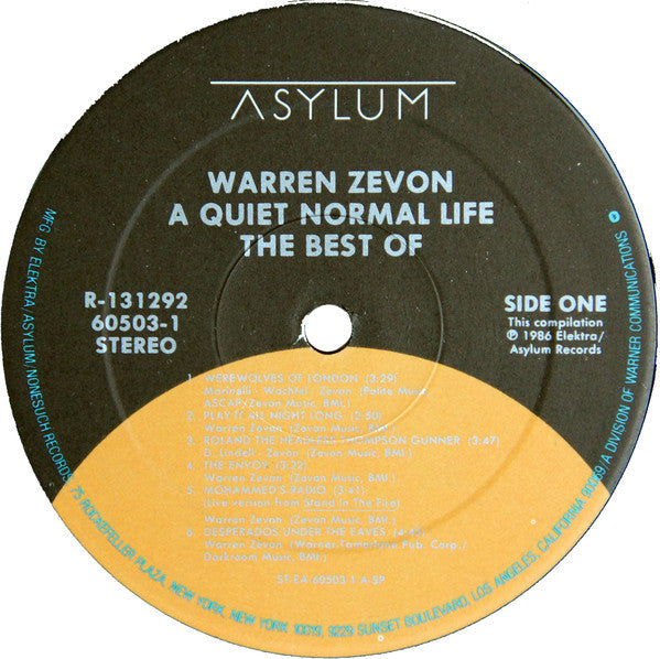 Warren Zevon : A Quiet Normal Life: The Best Of Warren Zevon (LP, Comp, Club, SRC)