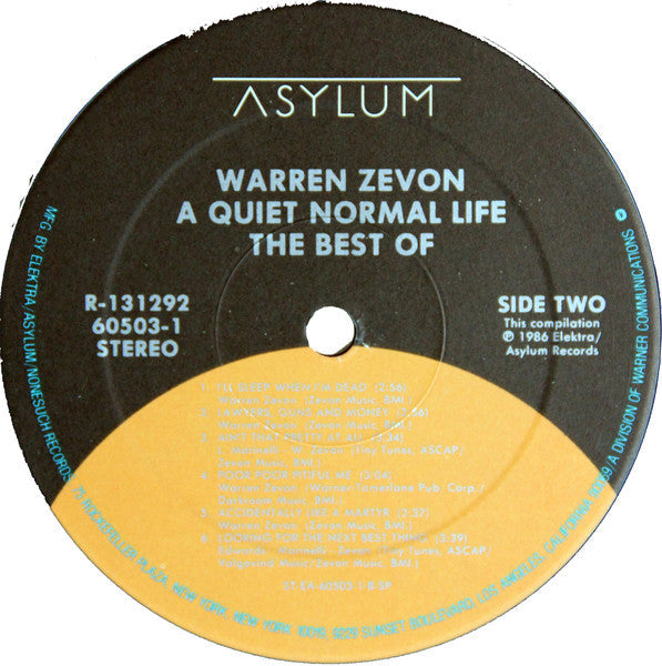 Warren Zevon : A Quiet Normal Life: The Best Of Warren Zevon (LP, Comp, Club, SRC)